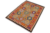 Flat Weave Kilim Antique Navaho Vintage handmade Geometric Kilim Brown Ivory Hand-Woven Rectangle 100% Wool Area Rug 5x7